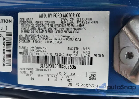 2017 Ford Fusion Se from USA, damaged, VIN 3FA6P0HD3HR309606